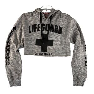 Lifeguard Cropped Hoodie Size Small Gray Daytona Beach Vacation Coastal Womens